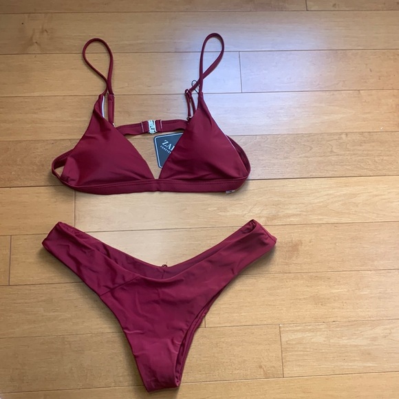 Zaful High Waisted Triangle  2 Pc. Burgandy Bikini size 8 NEW - Picture 4 of 13